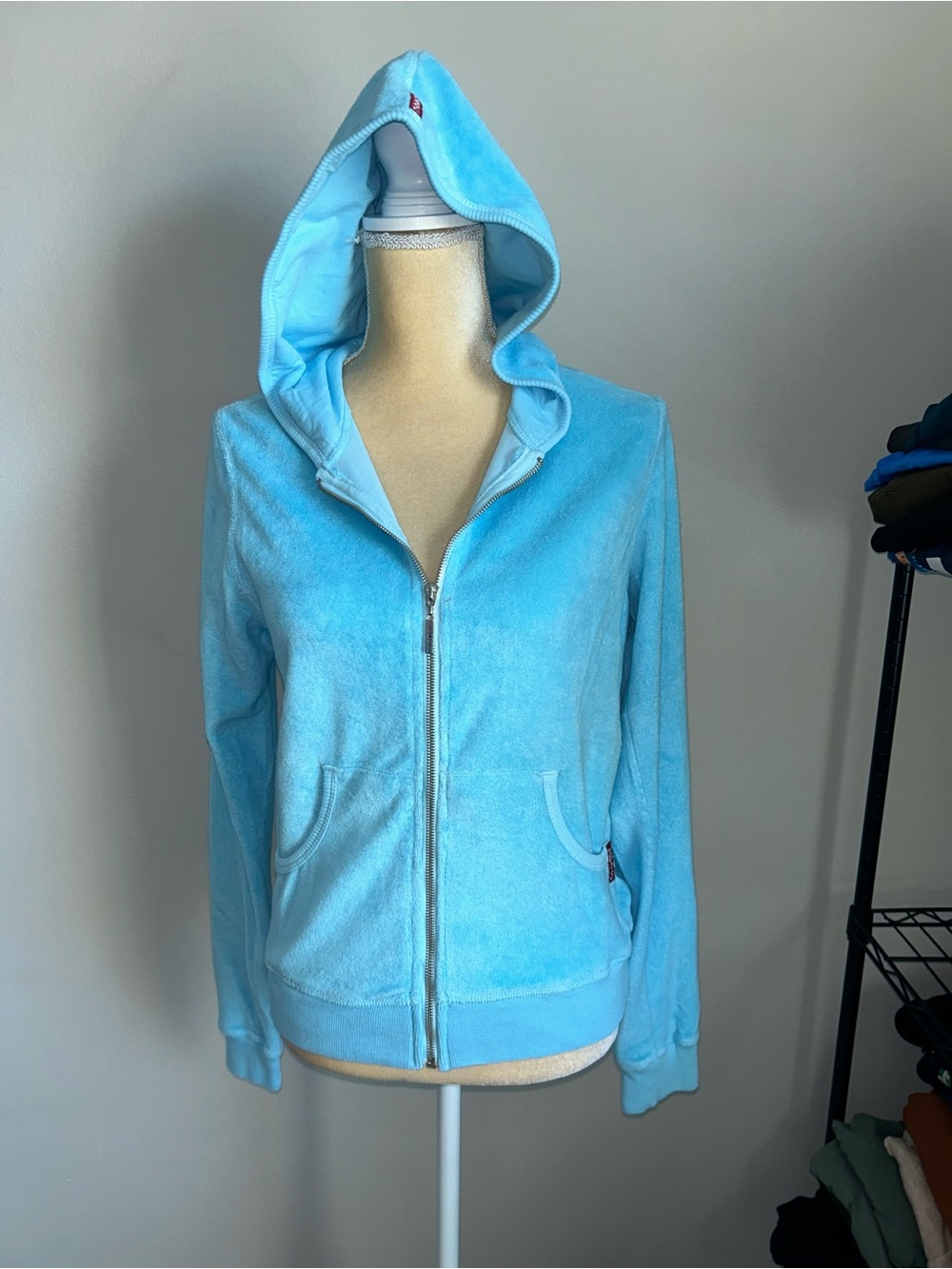 NEW Hard Tail Light Blue Hooded Terry Zip-Up Teddy Jacket Sz L